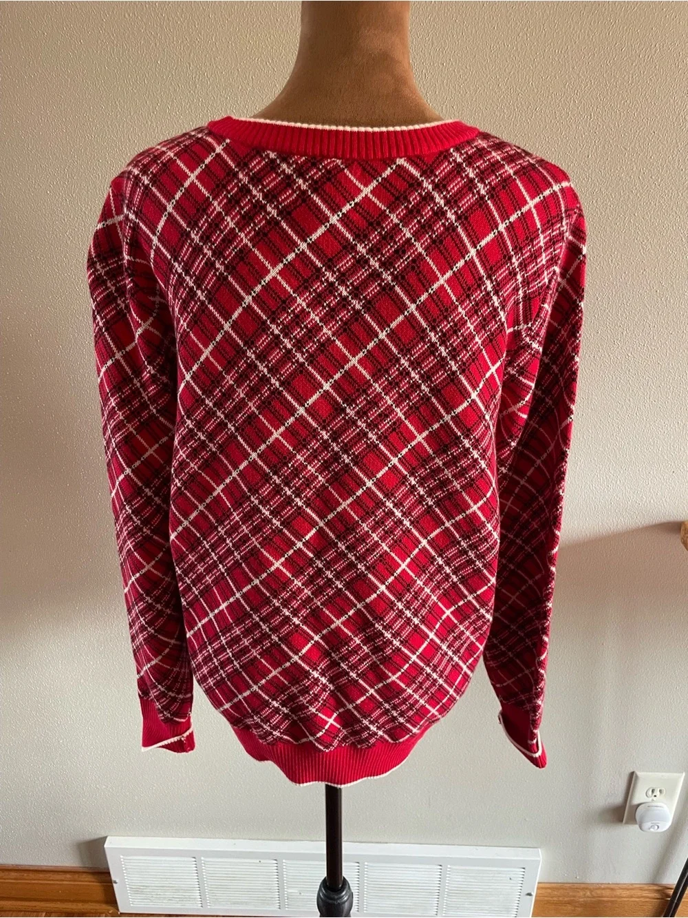 Lands' End Red Plaid Crewneck Sweater